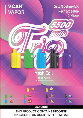 Cigarette électronique 5500puffs de Mesh Coil Bottom Airflow Disposable de marque de Vcan
